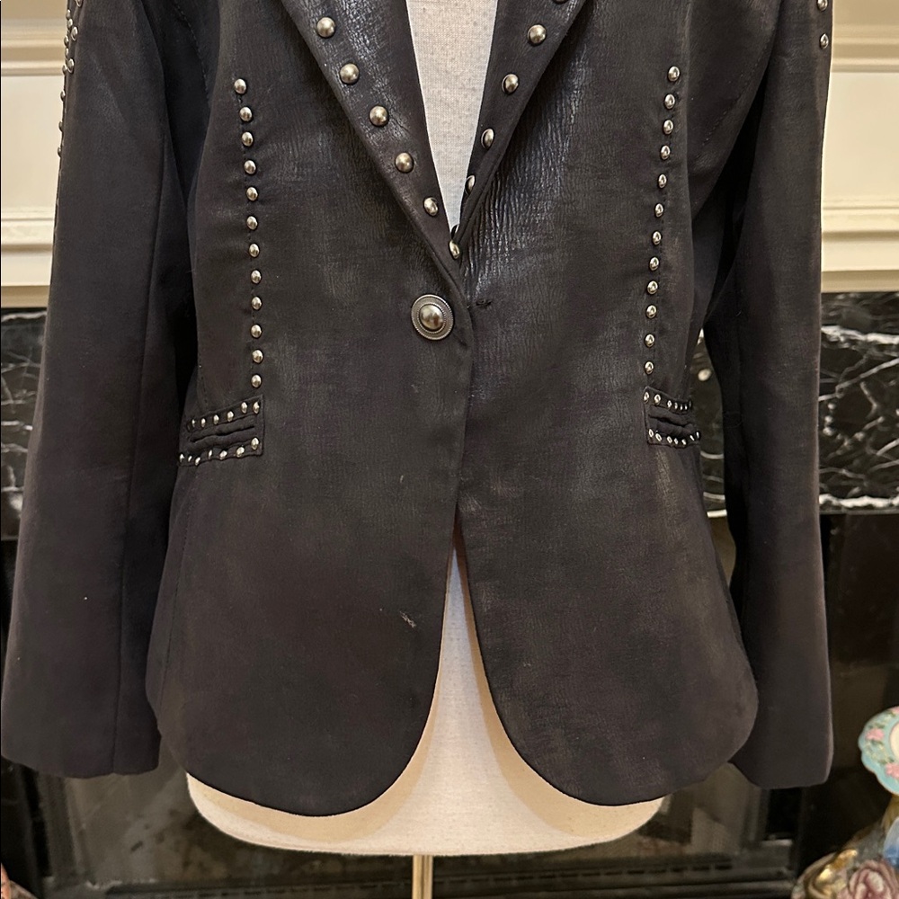 “Reba” Studded Black Leatherette Women's Jacket - Picture 3 of 7
